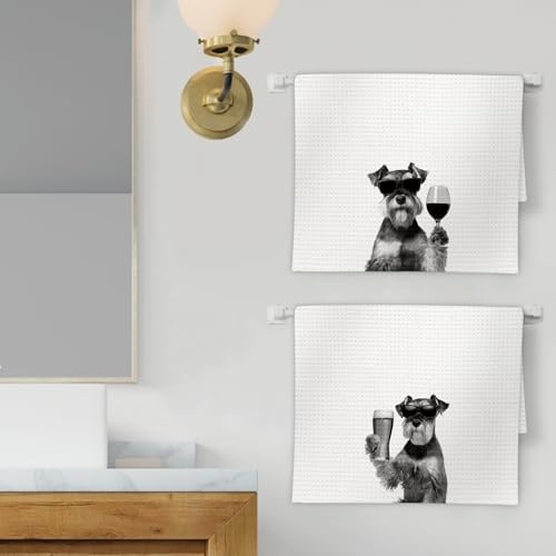 Gifts for Mini Schnauzer Dog Wine Lovers Kitchen Towels Set of 2,