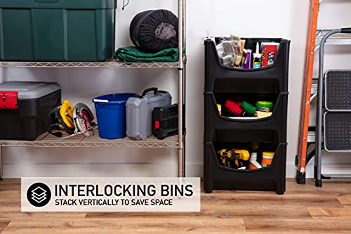 Jumbo Stackable Storage Bins - Pack of 3 with Large Handles & Wide Front Opening