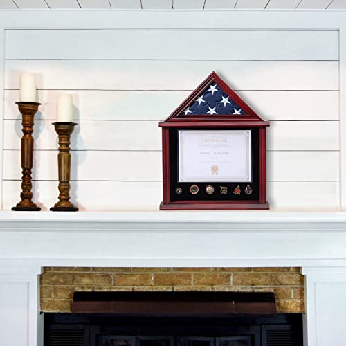 Small Military Shadow Box with Flag Display Case - Mahogany Finish, 3x5 Flag Holder & Certificate Space - Variation of THIS listing