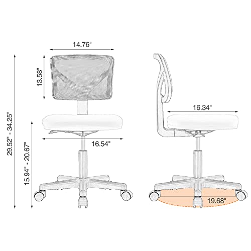 Small Armless Mesh Office Chair with Wheels, Adjustable Support
