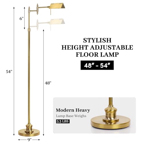Antique Brass Dimmable Reading Floor Lamp with Remote & Adjustable Brightness