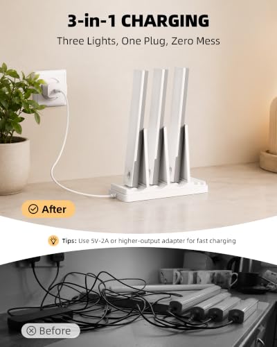 3-Pack Rechargeable Under Cabinet Motion Lights with Remote & Charging Station - 9 Inch, Dimmable, 3 Color Temps, Timer, Magnetic