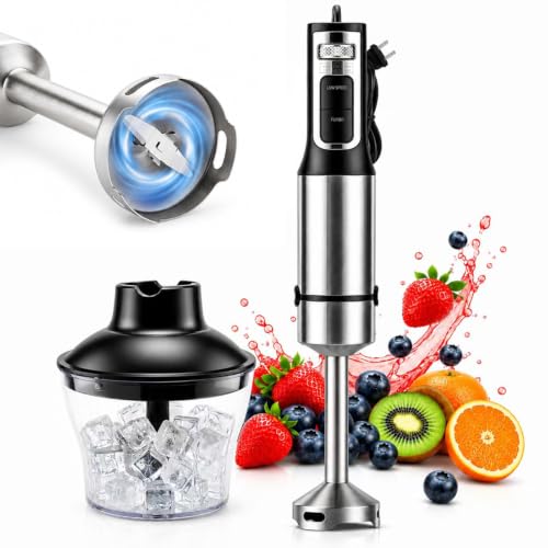 Glorykit 2-in-1 Handheld Immersion Blender Set - 500W, 14 Speeds, Turbo, Silver/Black