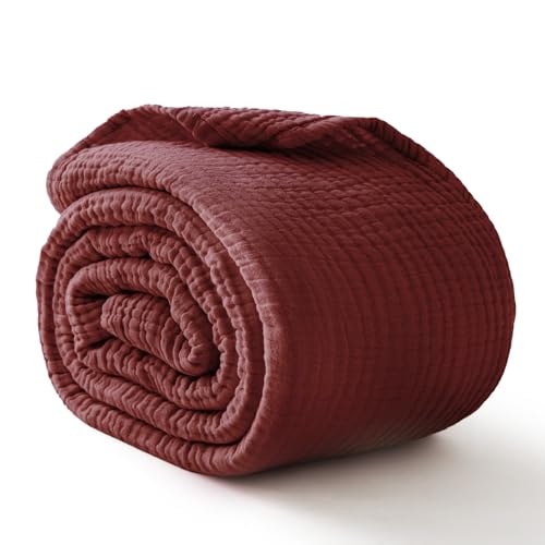 Kozyhvn 6-Layer Cotton Muslin Blanket for Adults, California King 120x90 Burgundy