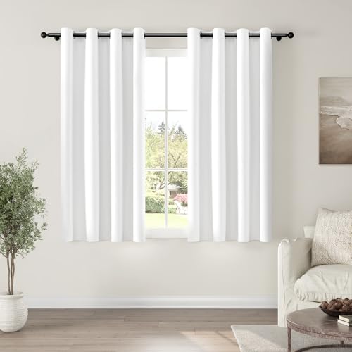 52W x 63L Linen Blackout Curtains - White, 2 Panels for Bedroom