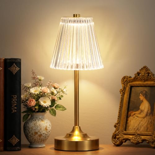Gold Cordless Rechargeable Table Lamp - 1 Pack, Touch Control, Crystal Shade