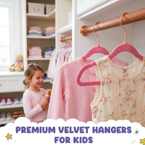 HOUSE DAY Velvet Kids Hangers 60 Pack - Blush Pink, 14-Inch Slim Childrens Closet Organizers