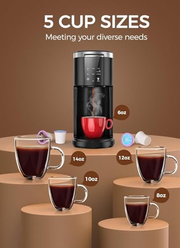 LED Touch Single Serve Coffee Maker - 2 in 1 Capsule & Ground Brew, 40oz Removable Tank