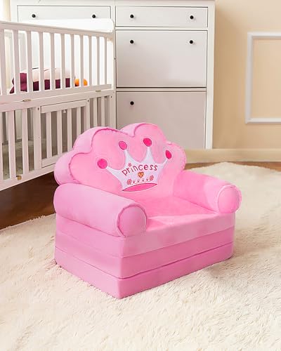 Kids Foldable Couch - Princess Chair for Toddlers, Pink, Model: Sofa