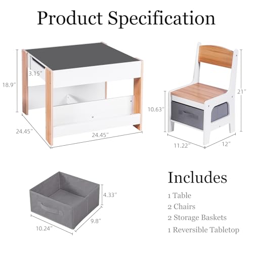 Kids 4-in-1 Table and Chair Set with Storage & Whiteboard Chalkboard