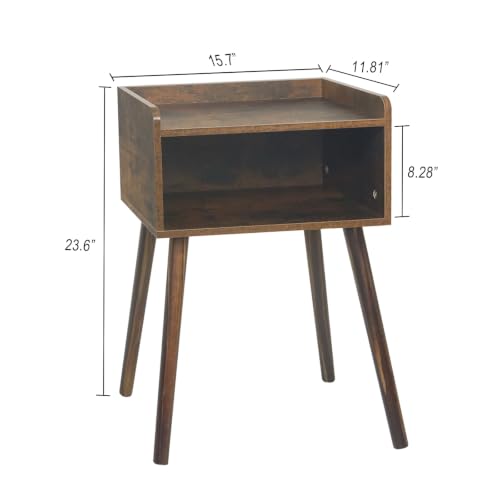 MaxSmeo Rustic Brown Nightstand - Mid Century Modern Side Table with Storage