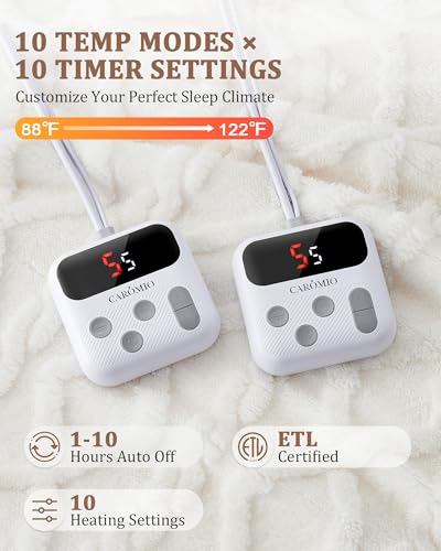 Off White King Size Electric Blanket with Dual Controls - 90x100 Inches