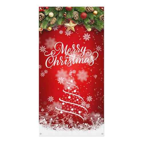 Christmas Door Cover - Cartoon Snow Decorations Curtain for Front Door, Suitable for Farmhouse Welcome, Party Supplies, Home Decor - 70.8x35.4 Inches