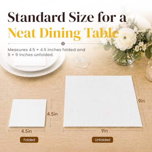 12 Packs of 100 White 2-Ply Cocktail Napkins 4.5 x 4.5 Inch Disposable Party & Wedding Napkins