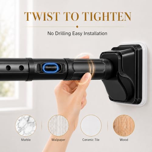 Black Tension Curtain Rod 2 Pack - 41-200 Inch Adjustable, Heavy Duty, Anti-Slip Pads
