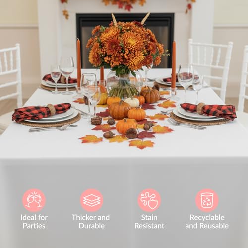 Prestee 4 Pack Plastic Table Cloth Disposable - 108" x 54" White Table Cloth Rectangle Table Cover - Heavy-Duty Waterproof Disposable Tablecloths for Weddings, Parties, BBQs, and Outdoor Dining Events