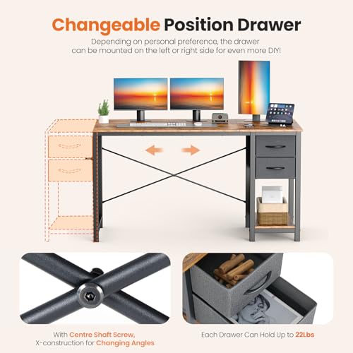 Sweetcrispy 40-Inch Rust Computer Desk with Drawers, Office, Brown