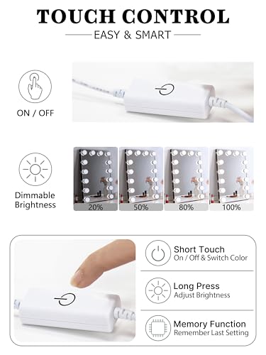 Vaneway 14 Bulb Vanity Mirror Lights Kit with Touch Dimmer & Cool White 6000K - One Color Tone