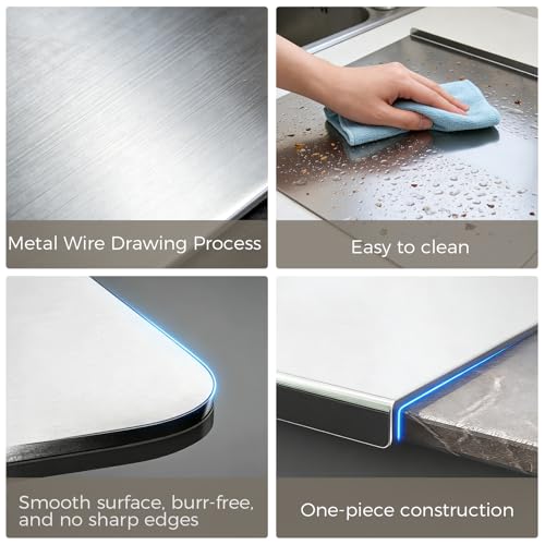 Large Stainless Steel Cutting Boards with Lip - 19.7" x 15.7" & 15.7" x 11.5" - Non-Adhesive Food Prep Mats