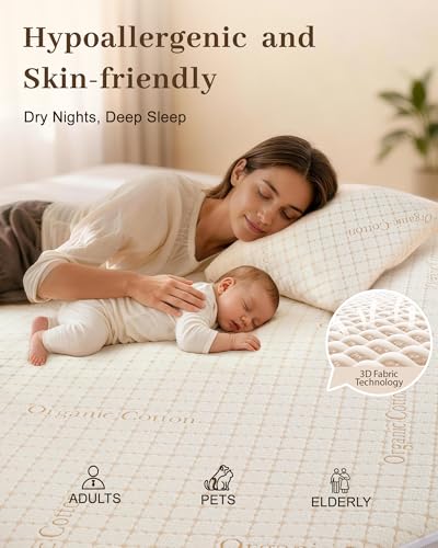 King Beige Waterproof Organic Cotton Mattress Protector - Soft & Breathable