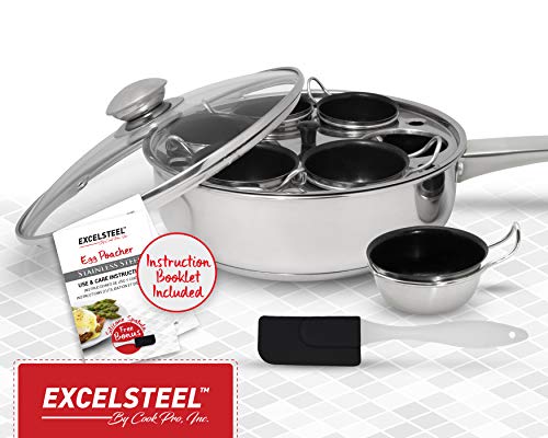 EXCELSTEEL 6-Cup Stainless Steel Egg Poacher with Non-Stick Cups, Induction Compatible