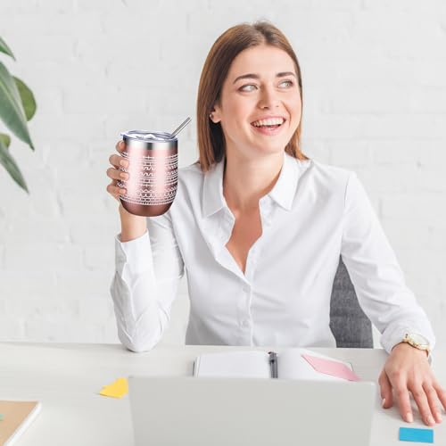 Geiserailie 4 Pcs 12 oz Rose Gold Funny Message Mugs & Wine Tumblers Set