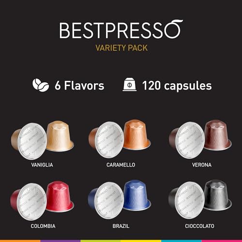 Coffee Capsules Compatible with Nespresso Original Machine - 120 Pods Espresso & Flavored Roast Variety Pack