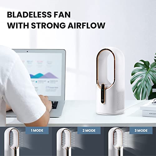 KONSIDEN Bladeless Desk Fan 11.8 Inch Touch Control Quiet Office Fan White/Gold