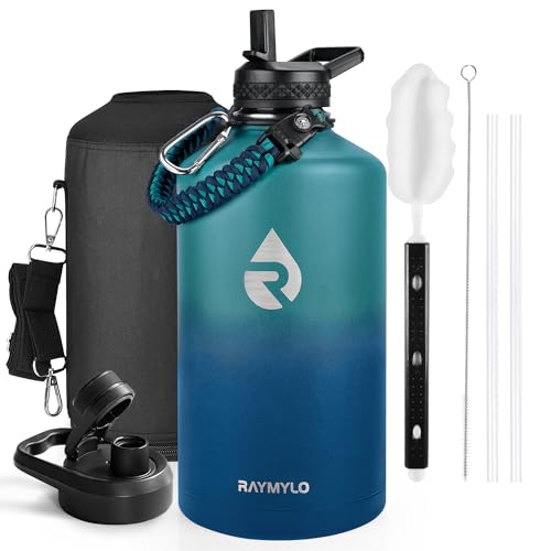 Insulated 1 Gallon Water Bottle - Cyan Blue, Leakproof Stainless Steel, 128 oz