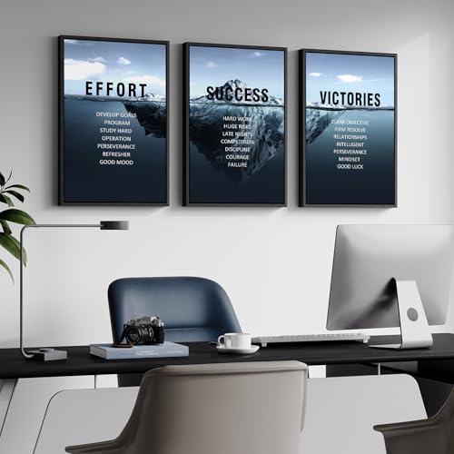 Navy Blue 3-Piece Motivational Wall Art Set - 16x24 Inches, Ready to Hang