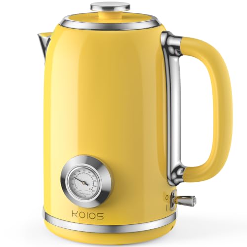 KOIOS 1.8L Electric Kettle with Temperature Gauge - Yellow Retro Design