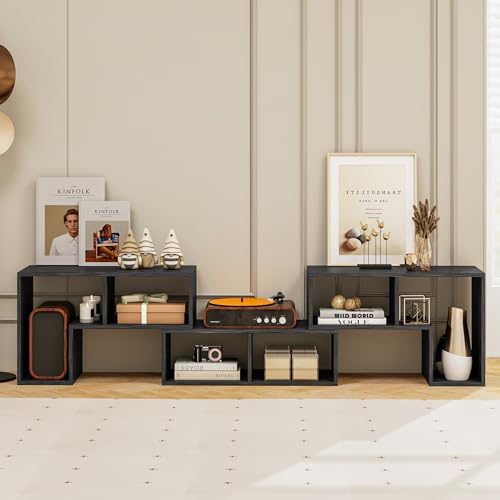 Tangkula Black Wood Grain 3-Piece TV Console Set for 50-65 Inch Flat Screen, DIY Media Storage