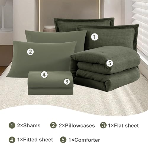 Dark Green California King Comforter Set - 7 Pieces Bed in a Bag