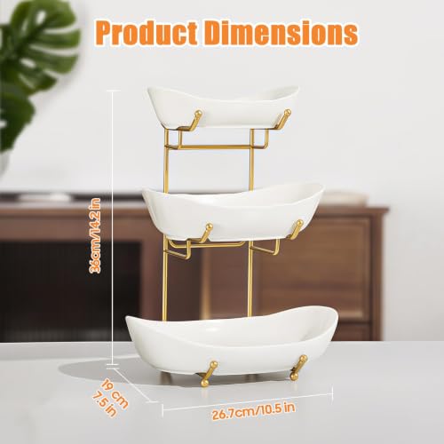 Gold 3-Tier Ceramic Fruit Basket for Kitchen Counter - Small