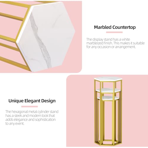 Gold Hexagon Pedestal Stands Set of 3 for Party Decor and Display