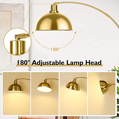 Gold Arc Floor Lamp for Living Room & Bedroom - Dimmable Over Couch Reading Lamp with Remote Control