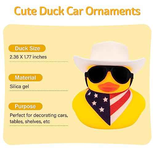 wonuu Rubber Duck Car Ornaments Yellow Duck Car Dashboard Decorations with Propeller Helmet for Christmas Decor and Home Decorations for Adults, Y_Vertical Nation Flag Scarf_White