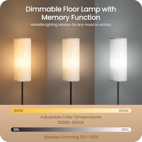 Beige 64.4” Dimmable Floor Lamp with Remote & Foot Switch, 3 Color Temps