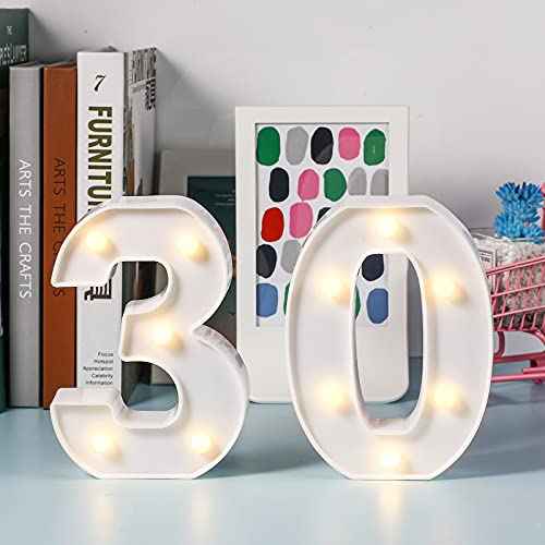 Mudder Decorative Number 30 LED Light up Letters 30th Alphabet Birthday Table Decorations Light up Letters Sign for Anniversary Wedding, Birthday, Party, Christmas Home Decor(30)