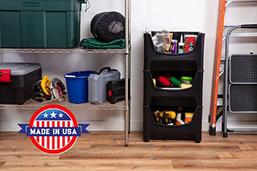Jumbo Stackable Storage Bins - Pack of 3 with Large Handles & Wide Front Opening