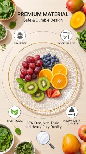 SUT 100Pcs Clear Disposable Plastic Plates with Gold Rim - Heavy Duty & Elegant Wedding Dinnerware, Include 50 Dinner & 50 Dessert Plates