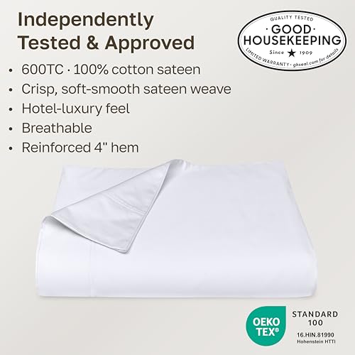 California Design Den King Flat Sheet 600 TC Bright White - Model 01