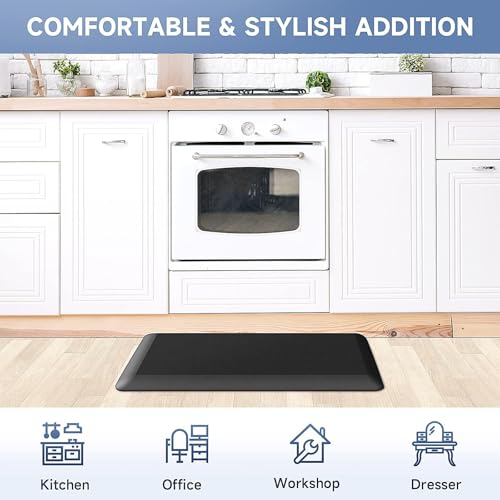 StepRite Black 70" x 24" x 0.8" Thick Memory Foam Kitchen Mat for Standing
