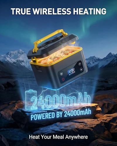 RUDAP Yellow Cordless Electric Lunch Box 24000mAh Food Warmer 1.2L with 5 Heating Modes
