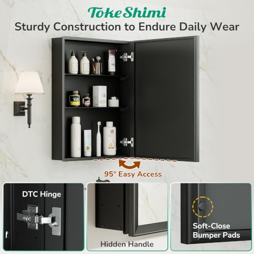 TokeShimi 14x18 Recessed Black Medicine Cabinet with Mirror & Adjustable Shelves - Assembly Required