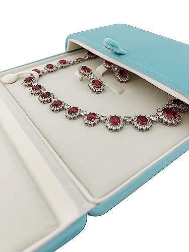 Large Necklace & Earrings Jewelry Case - Aqua Velvet Presentation Box, Scandinavian Design