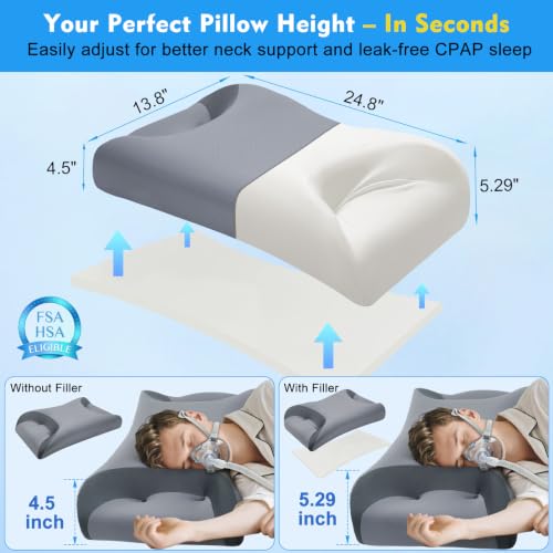 Adjustable Memory Foam CPAP Pillow for Side Sleepers - Dark Gray