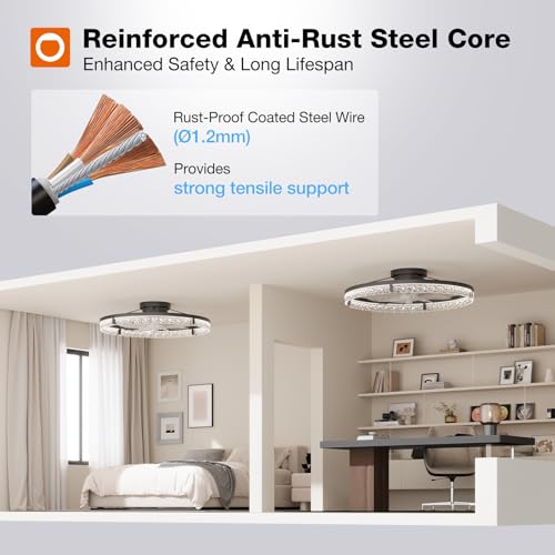 addlon 24-Inch Black Low Profile Ceiling Fan with Lights & Remote