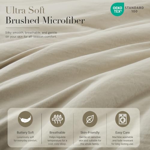 King Size Comforter Set - 7 Pieces Prewashed Bed in a Bag Light Oatmeal - King Bedding