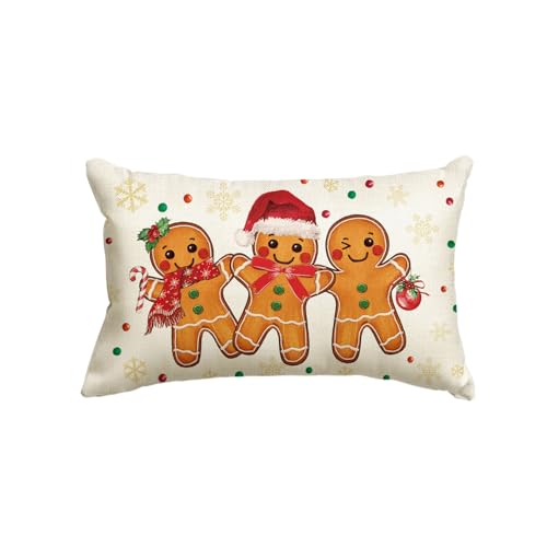 AVOIN colorlife Christmas Gingerbread Man Snowflake Throw Pillow Cover, 12 x 20 Inch Winter Holiday Cushion Case Decoration for Sofa Couch